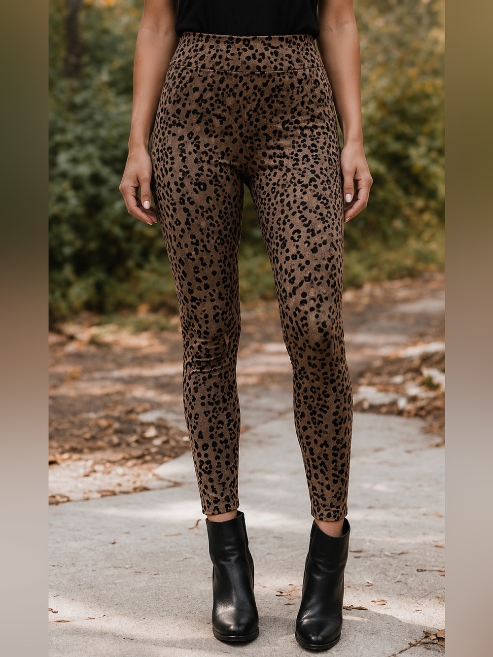 Leopard Print High Waist Leggings | Taupe Black Soft Stretch Chic Athleisure| XL